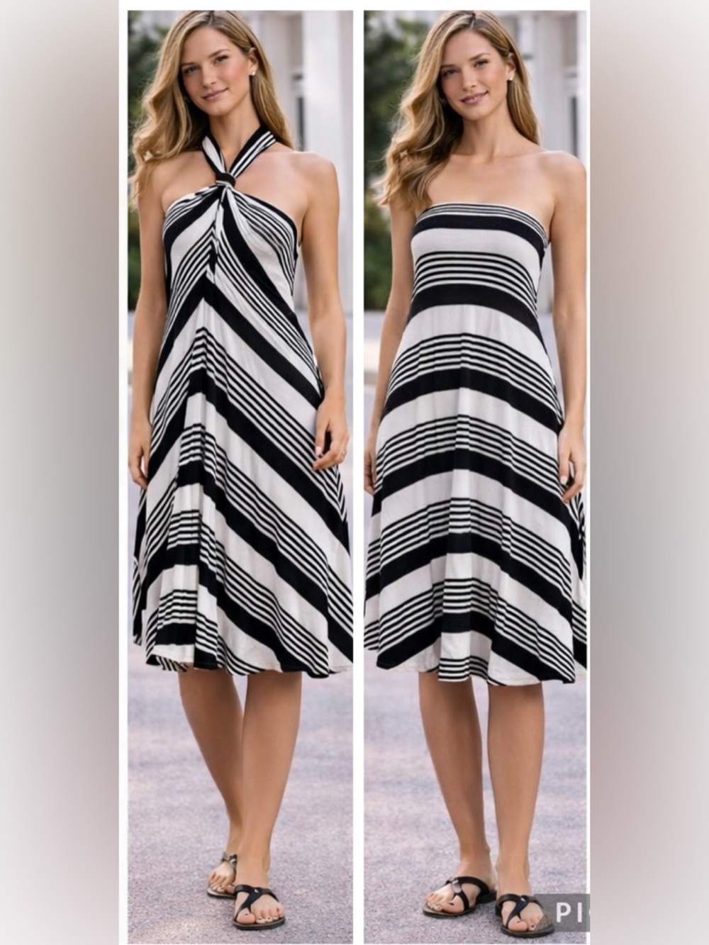 🖤 NWT! Elan Jersey Knit 8-Way Black White Stripe Dress